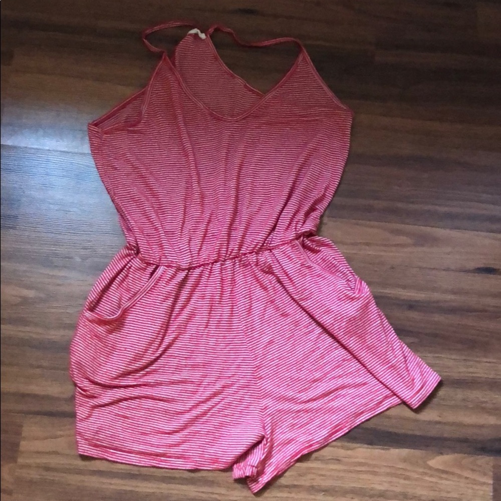 Red striped pajama romper